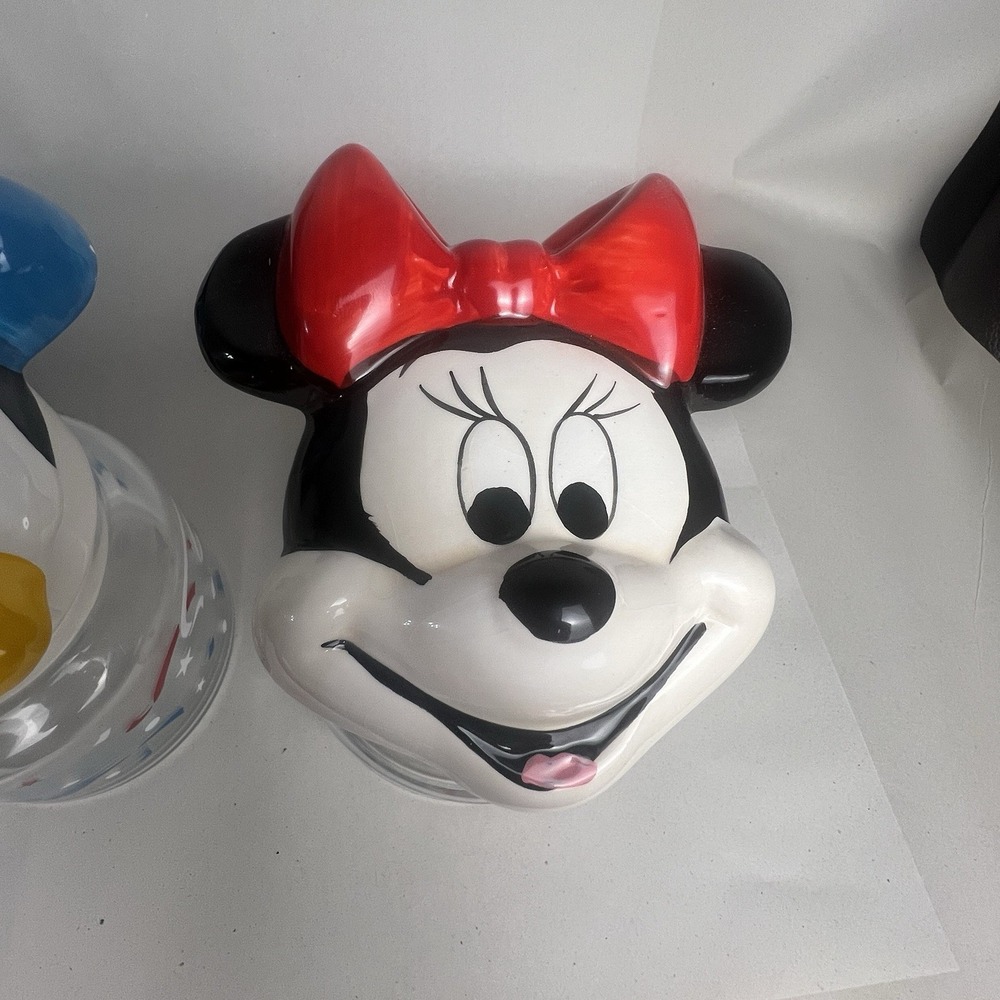 Vintage Disney Donald & Minnie Glass Anchor Hocking Adorable Storable Jar/Straws - Picture 9 of 13